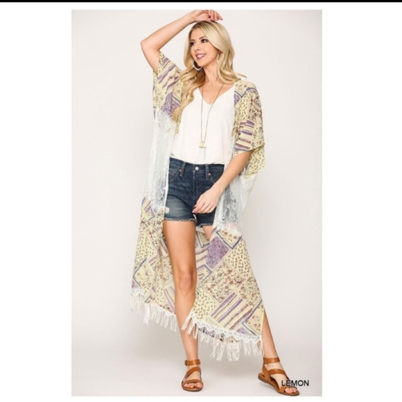 🔥$5🔥FLORAL LACE ACCENT MAXI  KIMONO - Picture 3 of 6